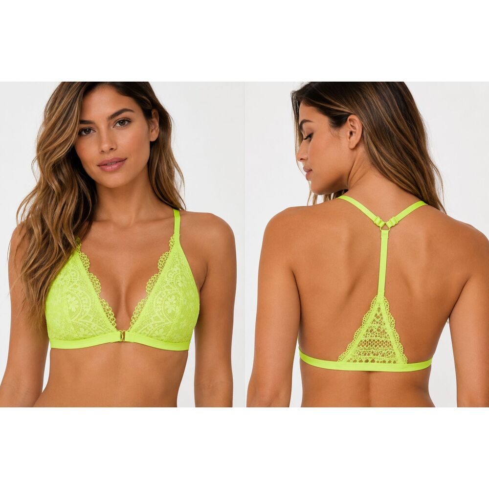 Victoria's Secret Neon Lace Racerback Bralette Front Closure Wireless Bra L